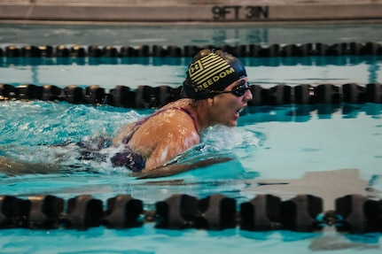 U.S. Army Cpt. Anna Walker competes in the swimming event at the 2024 Army Trials, Fort Liberty, North Carolina