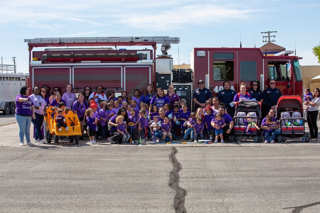 The Child Development Center and  MCCS Barstow celebrated the annual Month of the Military Child event aboard Marine Corps Logistics Base Barstow on April 17, 2024. Children, teachers, and parents wore purple shirts in support of military children and their unique needs as a result of their parents' service. Firefighters, Marines, and Marine Corps Mounted Color Guard came out in support of the event by providing games, giveaways, a tour inside the fire engines, and up-close introductions with the horses.