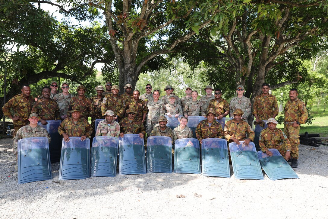 Wisconsin National Guard Airmen with the 128th Air Refueling Wing Security Forces Squadron and the 115th Fighter Wing Security Forces Squadron were in Papua New Guinea the week of March 17-22 conducting training alongside the Papua New Guinea Defence Force as part of the State Partnership Program. The airmen are bringing their knowledge and experience to train PNGDF military police and other service members in areas such as crowd control, compliance techniques, physical security, and electronic security. Wisconsin National Guard photo by Staff Sgt. Kati Volkman