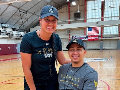 Liannie and Joel Rodriguez at the 2024 Wheelchair Rugby Camp at Fort Belvoir, Virginia, January 25, 2024.