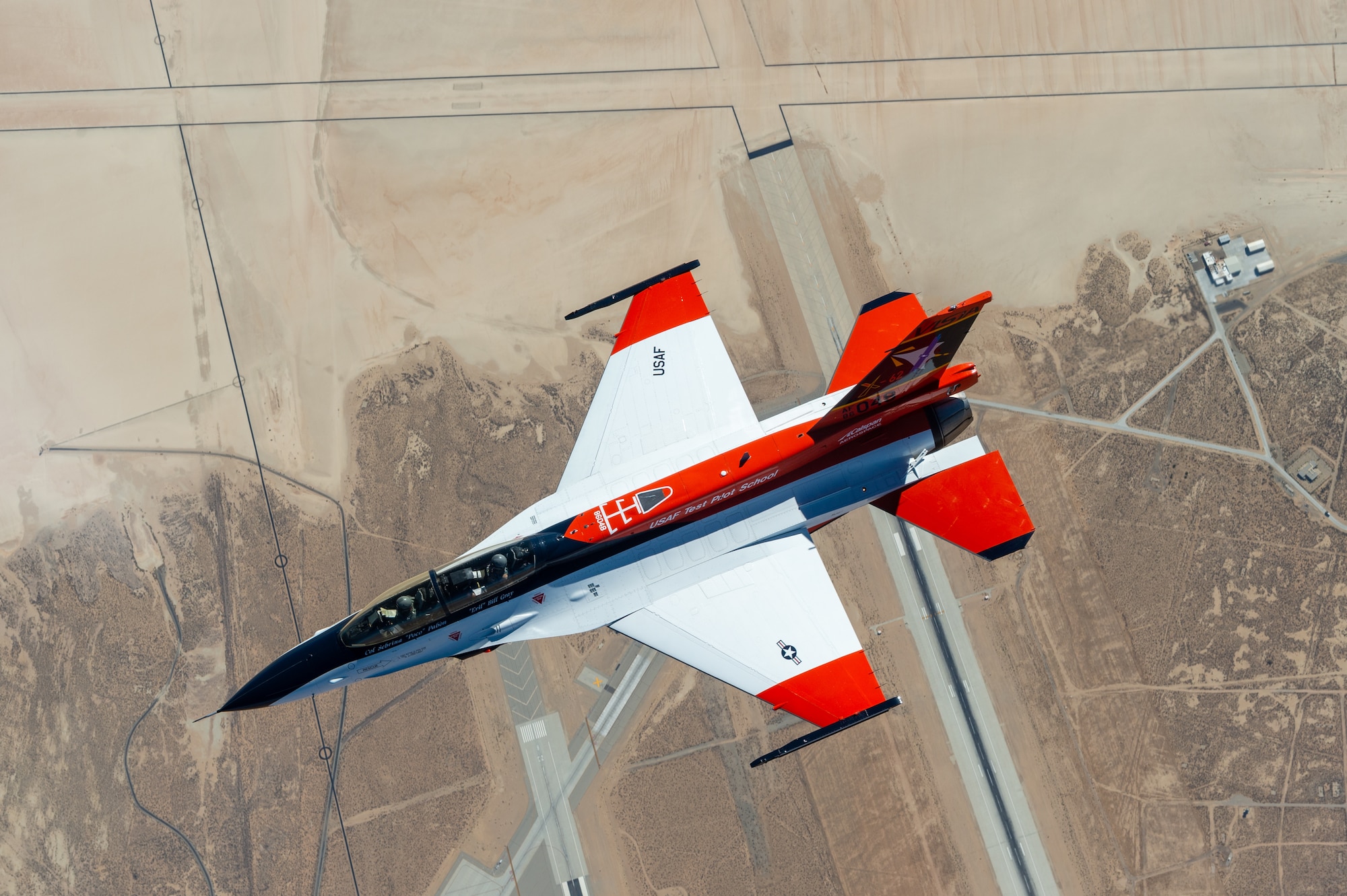 The X-62 Variable In-Flight Simulator Test Aircraft (VISTA) flies in the skies over Edwards Air Force Base, California, Aug. 26, 2022. (Air Force photo by Kyle Brasier)