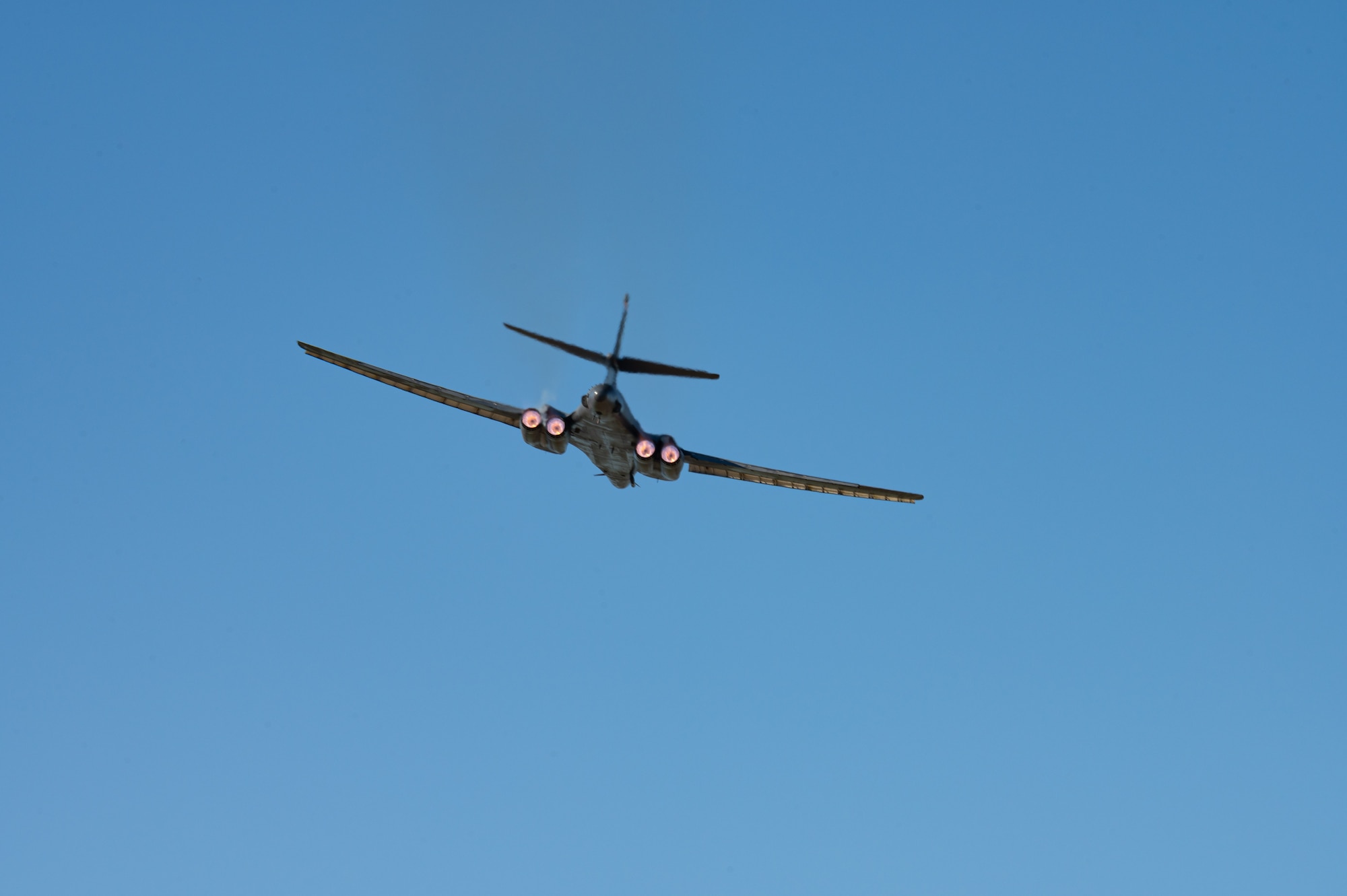A U.S. Air Force B-1B Lancer flies away after take off