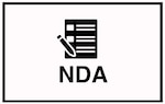 A black form on a white background with a black rectangular border. On the face of the paper is a penicil icon and below it is black bold print that says NDA.