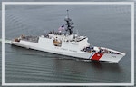 The crew of the U.S. Coast Guard Cutter Calhoun (WMSL 759) en route to their homeport in North Charleston, Dec. 3, 2023, after delivery from Ingalls Shipbuilding and supporting missions throughout the Coast Guard’s Seventh and Eighth districts. Calhoun is named to honor the first Master Chief Petty Officer of the Coast Guard, Charles L. Calhoun, who was from Ocean City, Maryland. (U.S. Coast Guard photo courtesy of Coast Guard Air Station Savannah)