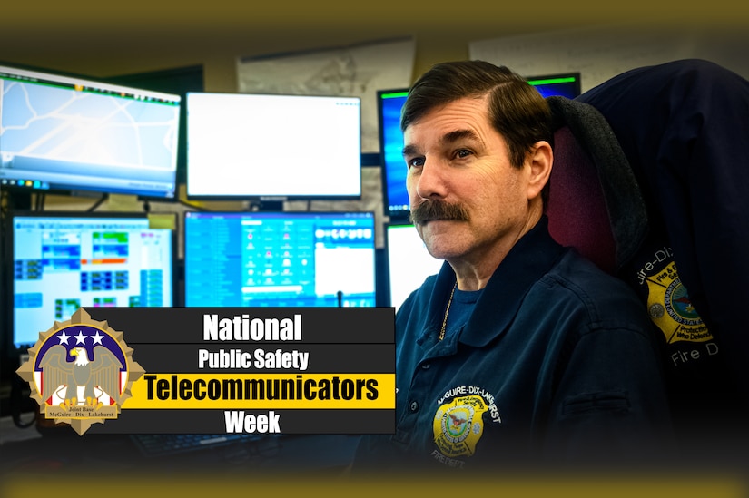Tom Mangels, 87th Civil Engineer Squadron emergency dispatcher, poses for a photo at Joint Base McGuire-Dix-Lakehurst, N.J., April 16, 2024. National Public Safety Telecommunicators Week is observed each April to honor the dedication of first response emergency dispatchers for the critical service they provide. (U.S. Air Force graphic by Senior Airman Matt Porter)