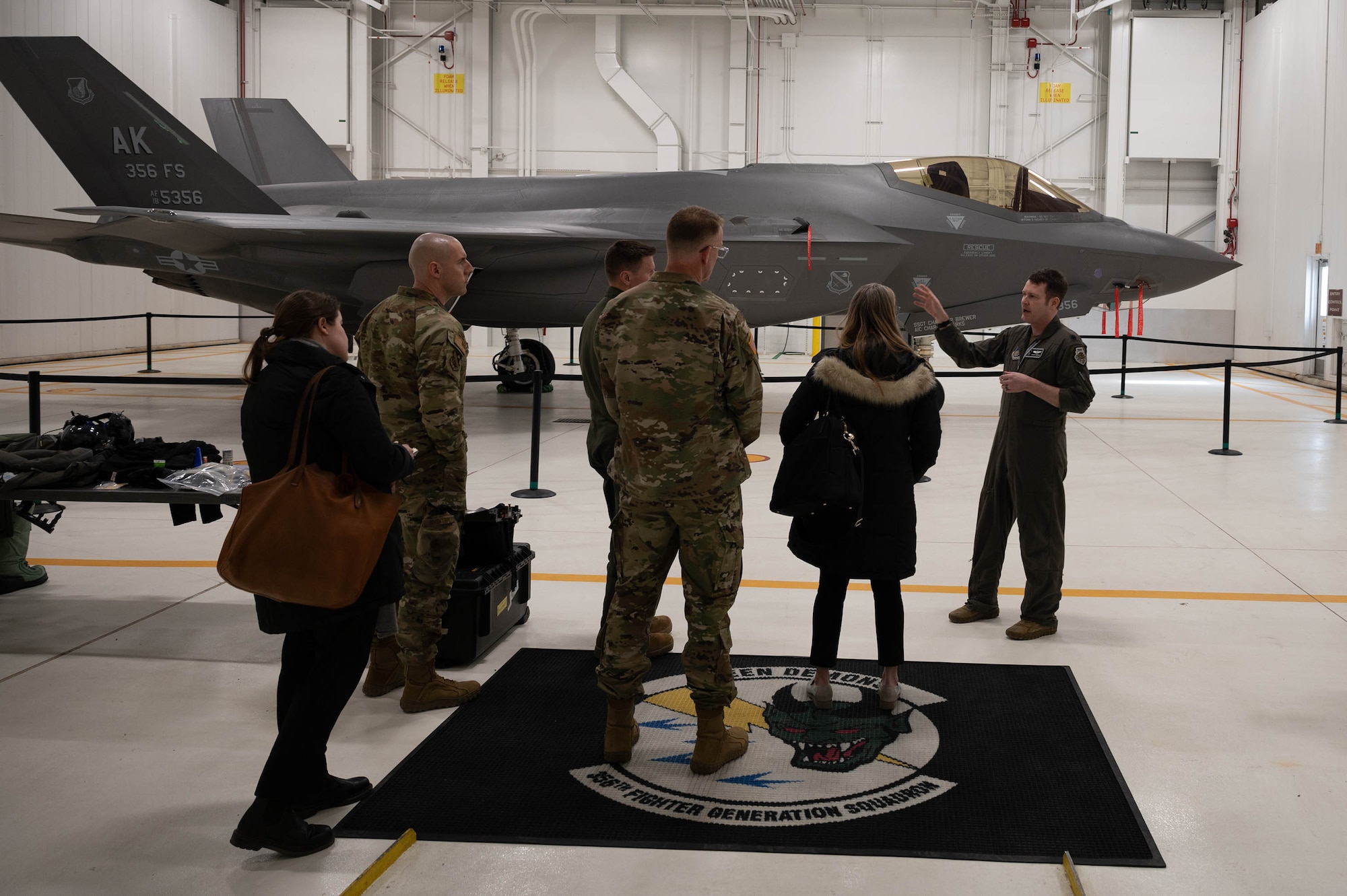 A photo during a briefing about F-35A Lighting II capabilities.