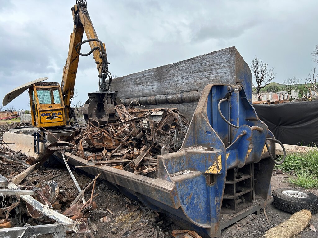 U.S. Army Corps of Engineers contractors utilize equipment to move and separate metal debris at the Pioneer Mill collection site in West Maui, Feb. 24, 2024.  USACE is overseeing the debris removal mission under a Federal Emergency Management Agency mission assignment, which is part of a coordinated effort with the Hawai‘i Emergency Management Agency, the County of Maui and the U.S. Environmental Protection Agency to clean up areas of the island affected by the Aug. 8, 2023, wildfires. 



(USACE Photo by John Daves)