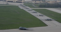 B-2 Spirit stealth bombers assigned to the 509th Bomb Wing taxi on the runway at Whiteman Air Force Base, Mo., April 15, 2024. Team Whiteman executed a mass fly-off of 12 B-2s to cap off the annual Spirit Vigilance exercise. Routine training ensures that Airmen are always ready to execute global strike operations… anytime, anywhere. (U.S. Air Force photo by Airman 1st Class Hailey Farrell)