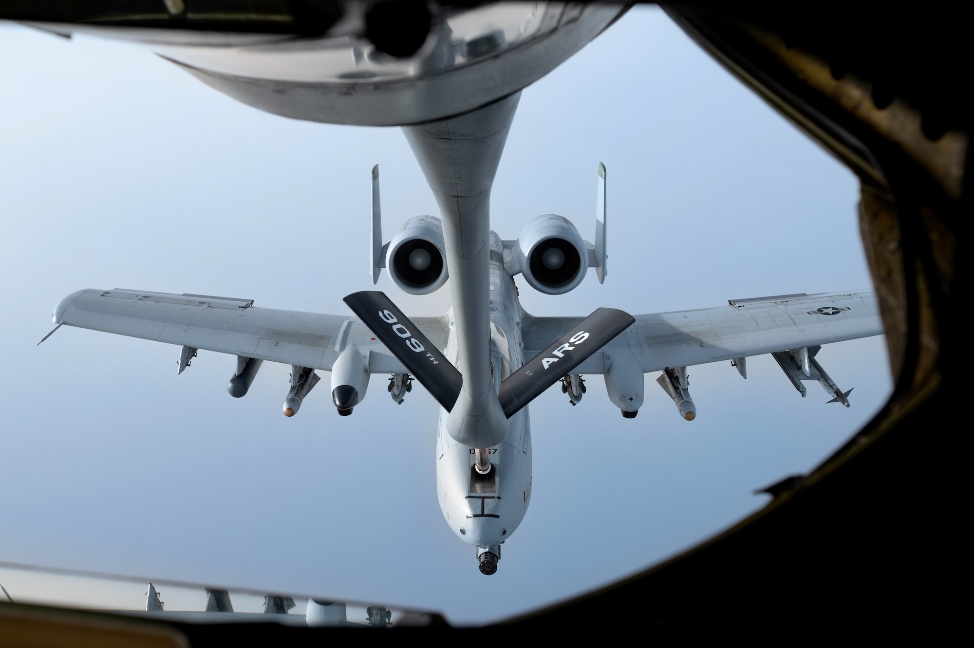 plane receives aerial refueling