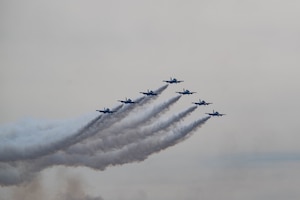 Italian air force 313th Aerobatic Group “Frecce Tricolori” performs a demonstration.