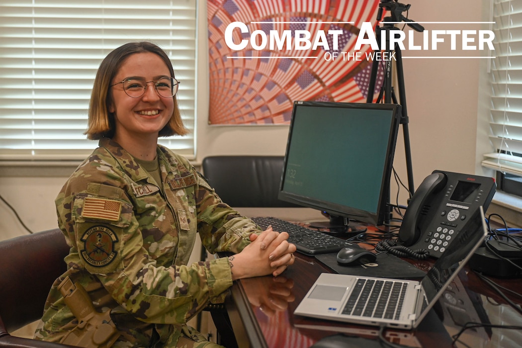 Senior Airman Saleen Mitchell, 19th Security Forces Squadron visitor center clerk, is selected as Combat Airlifter of the Week April 22, 2024.