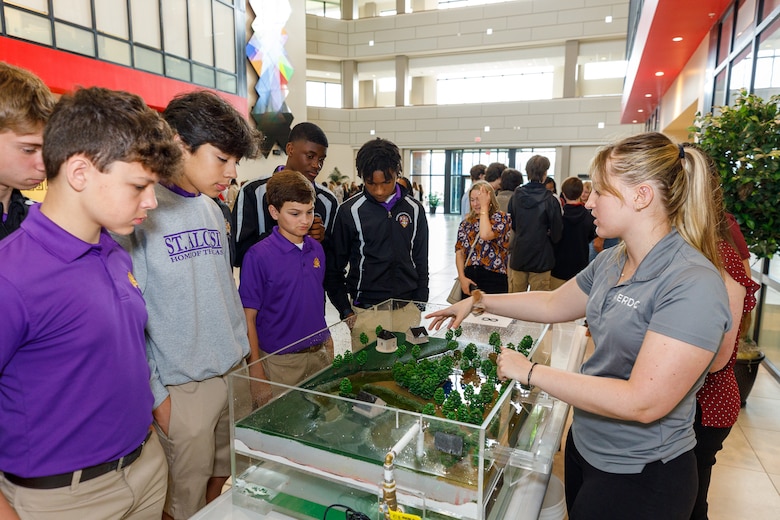 More than 100 students from the Academy of Innovation, Porter’s Chapel, and St. Aloysious High School attended ERDC’s annual Earth Day Celebration. Engineers from several of ERDC’s laboratories set up interactive displays and spread information to the local students about how they can help keep the Earth healthy while also introducing them to the important work ERDC does.