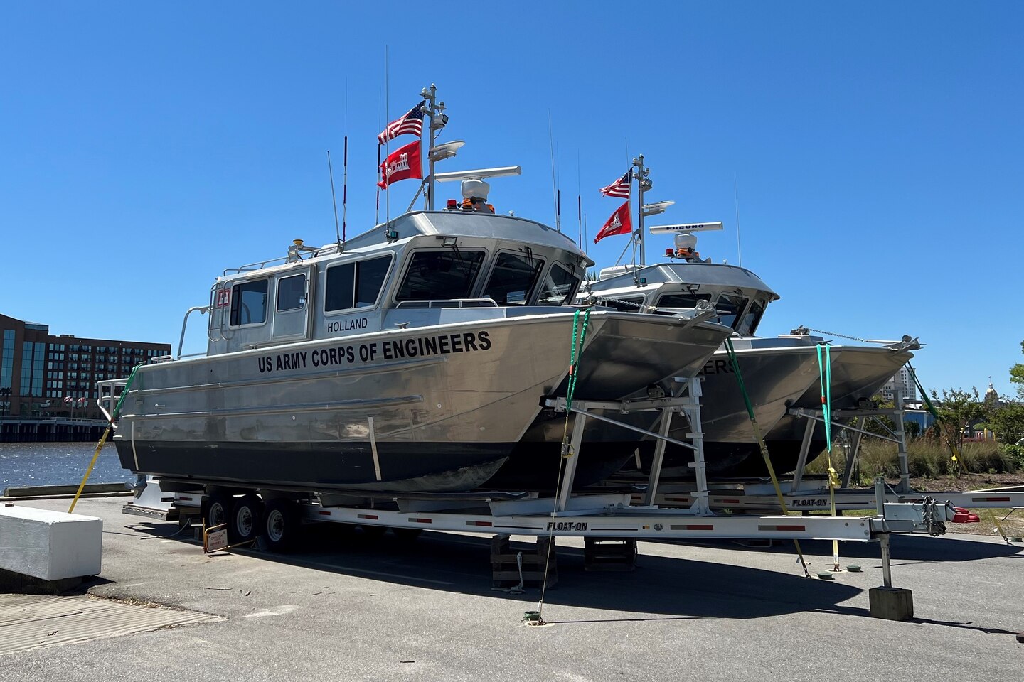 U.S. Army Corps of Engineers, Savannah District survey vessels secured in depot for severe weather during hurricane preparedness exercise, March 28, 2024.