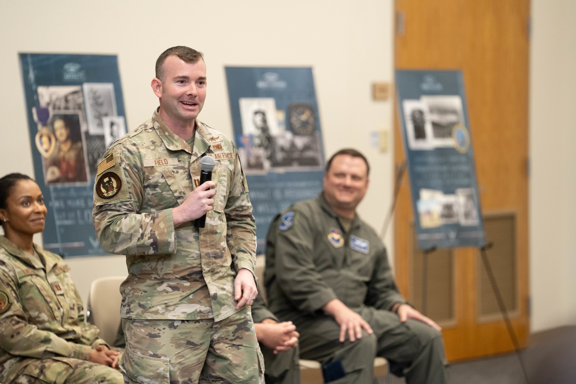 U.S. Air Force Capt. Joshua Field, Louisiana Tech University ROTC operations flight commander, introduces himself during a mentorship panel on Keesler Air Force Base, Mississippi, March 22, 2024.