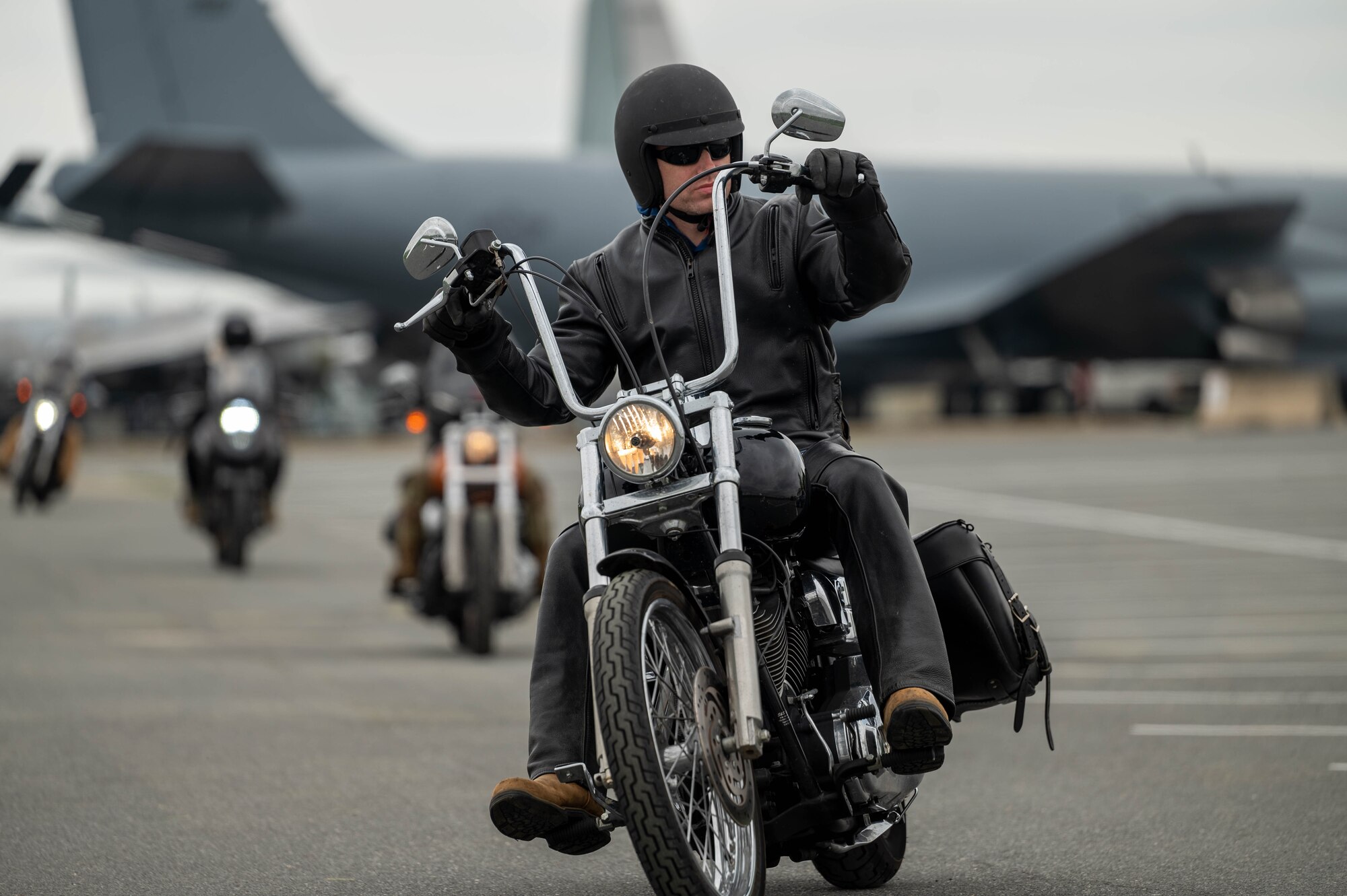 A motorist rides his motorcycle during the Motorcycle Safety event at Dover Air Force Base, Delaware, April 18, 2024. There were 150 participants in this year's Motorcycle Safety Day, both from the base and the local community. (U.S. Air Force photo by Airman Liberty Matthews)