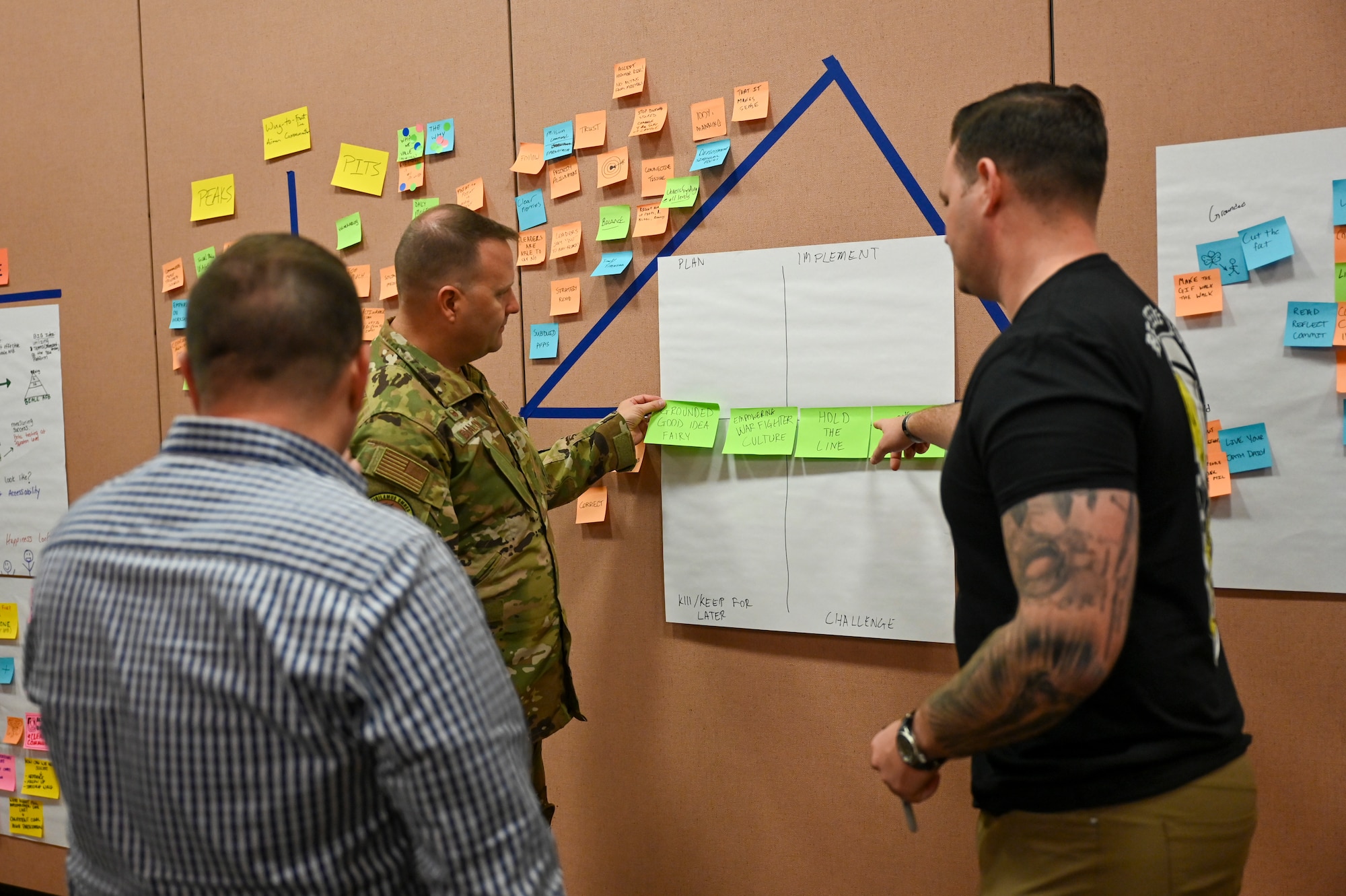A group of students in the Warfighter-Centered Design (WCD)/Military Scrum Master (MSM) participate in an exercise at the Recce Point Club on Beale Air Force Base, California, April 9, 2024.