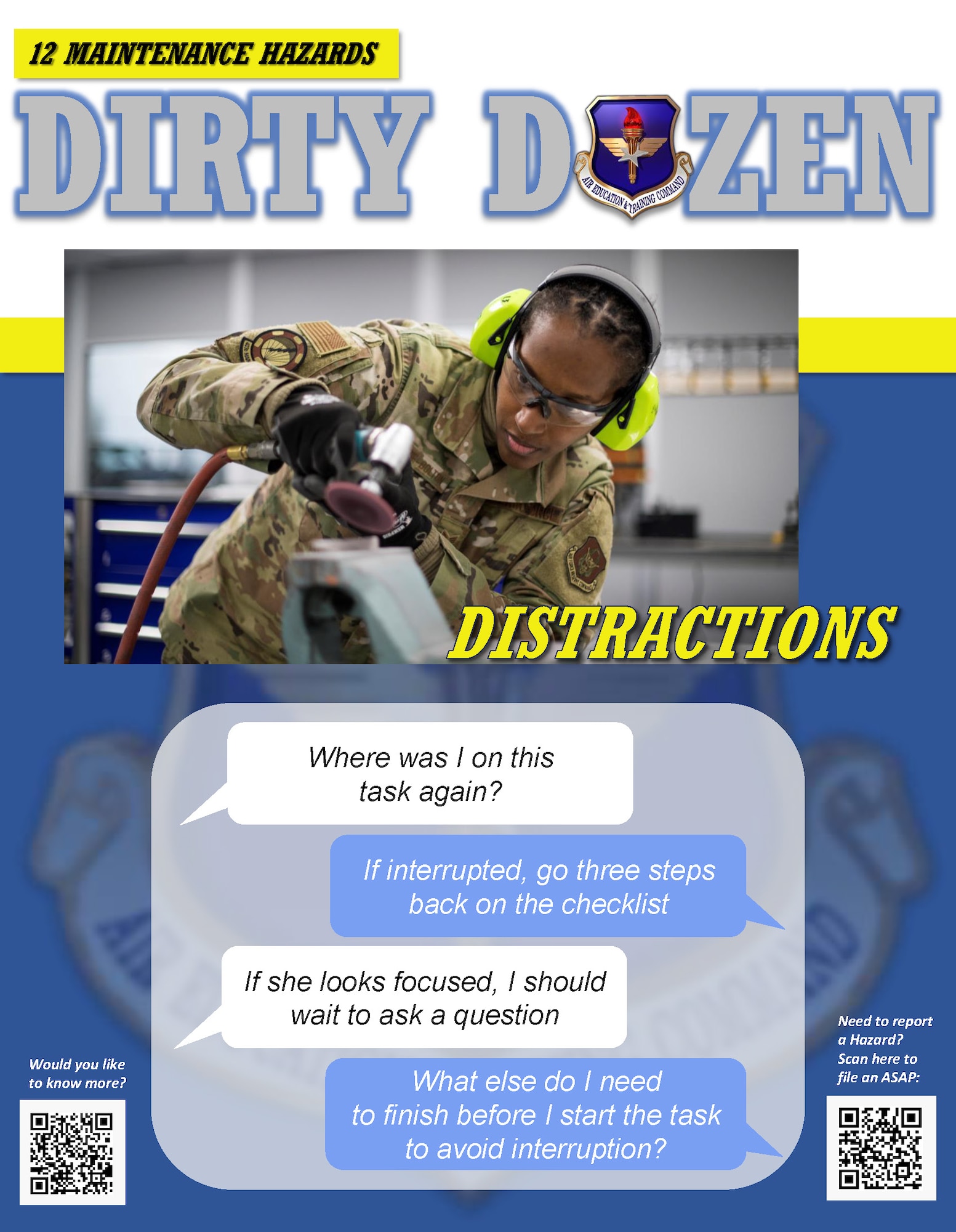Distractions is one of the Dirty Dozen, which highlights common human error factors in aircraft maintenance mishaps.