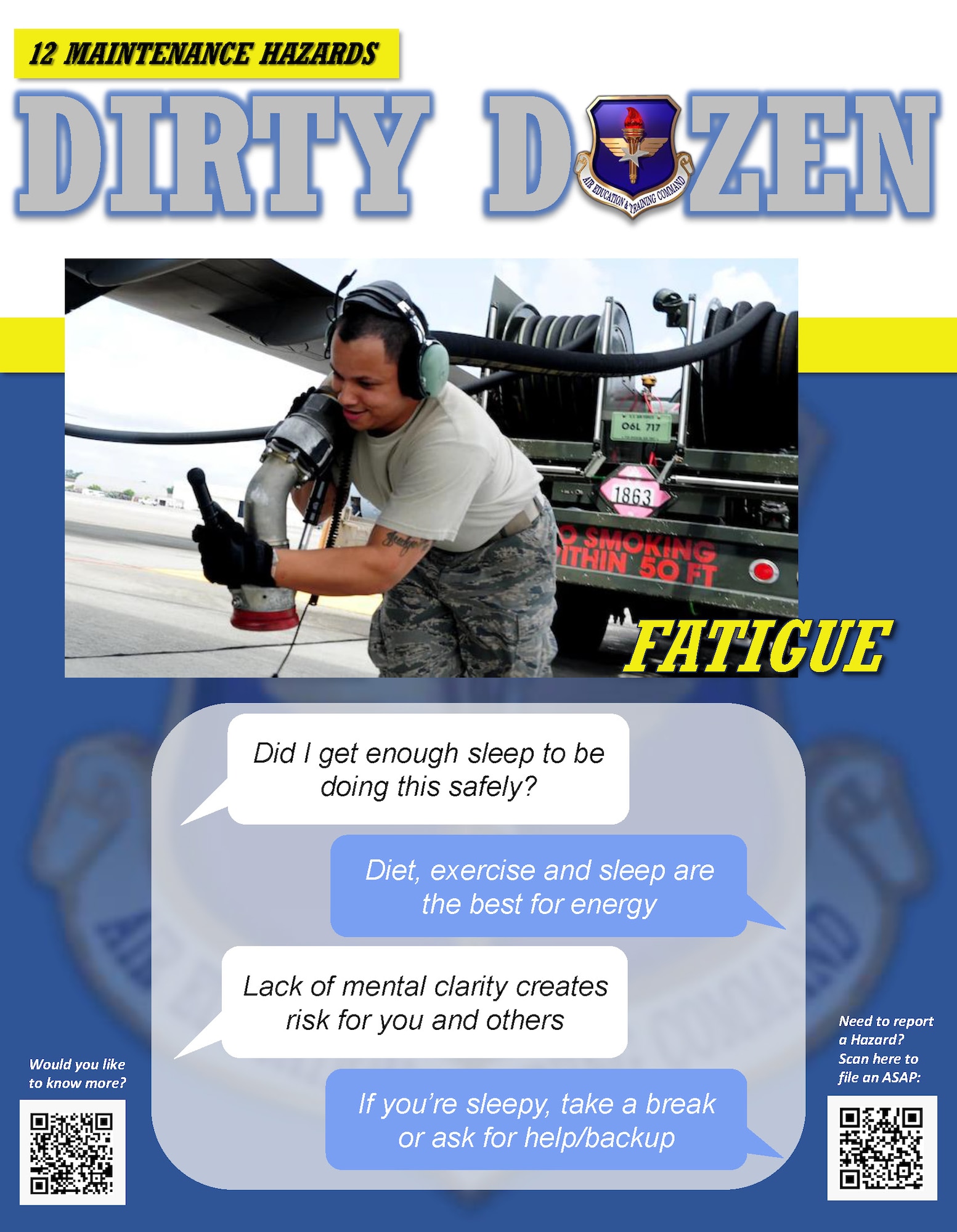 Fatigue is one of the Dirty Dozen, which highlights common human error factors in aircraft maintenance mishaps.