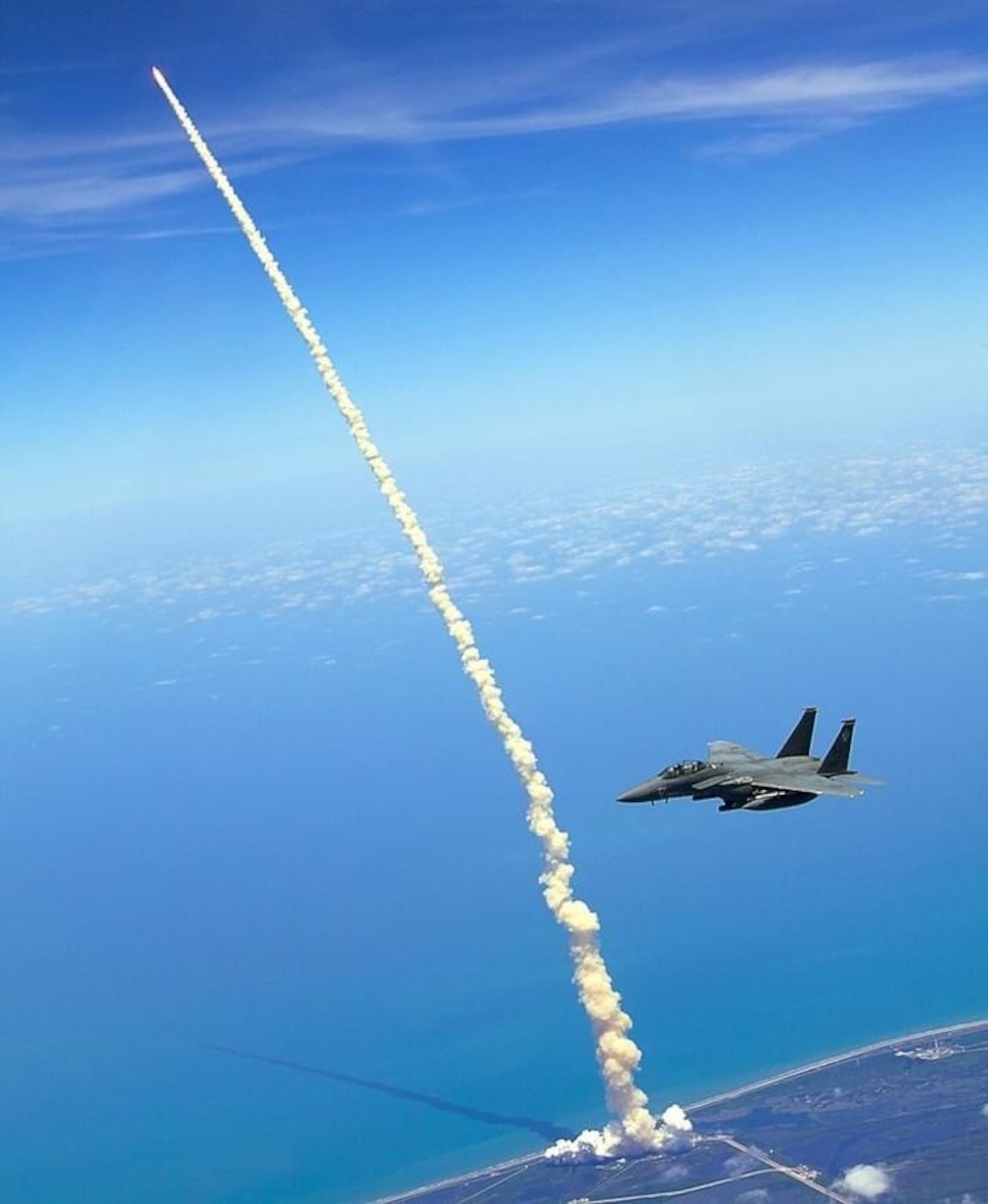 F-15 flying over SpaceX Crew-8 launch at NASA's Kennedy Space Center in Fla. on Mar. 3.