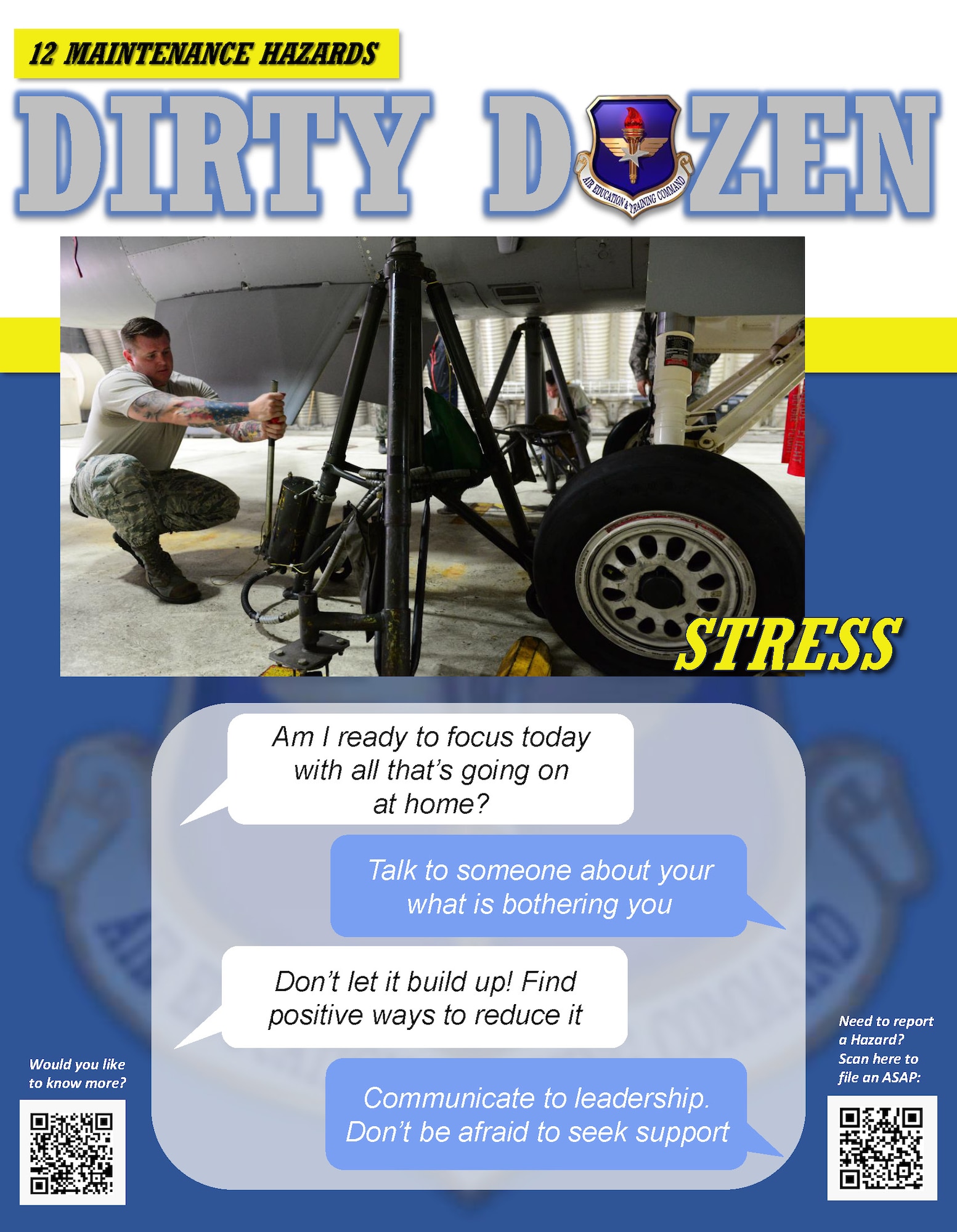 Stress is one of the Dirty Dozen, which highlights common human error factors in aircraft maintenance mishaps.