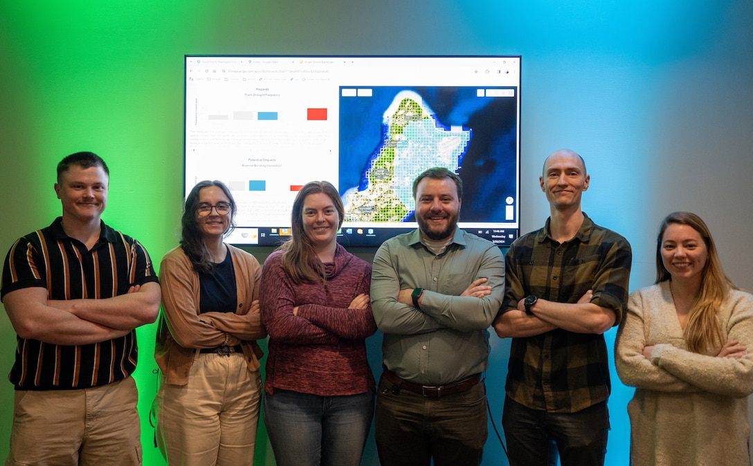 Members of the Climate Production Team from the U.S. Army Corps of Engineers Louisville District Hydrology & Hydraulics Branch, pose for a portrait at the district office in Louisville, Kentucky, March 20, 2024.