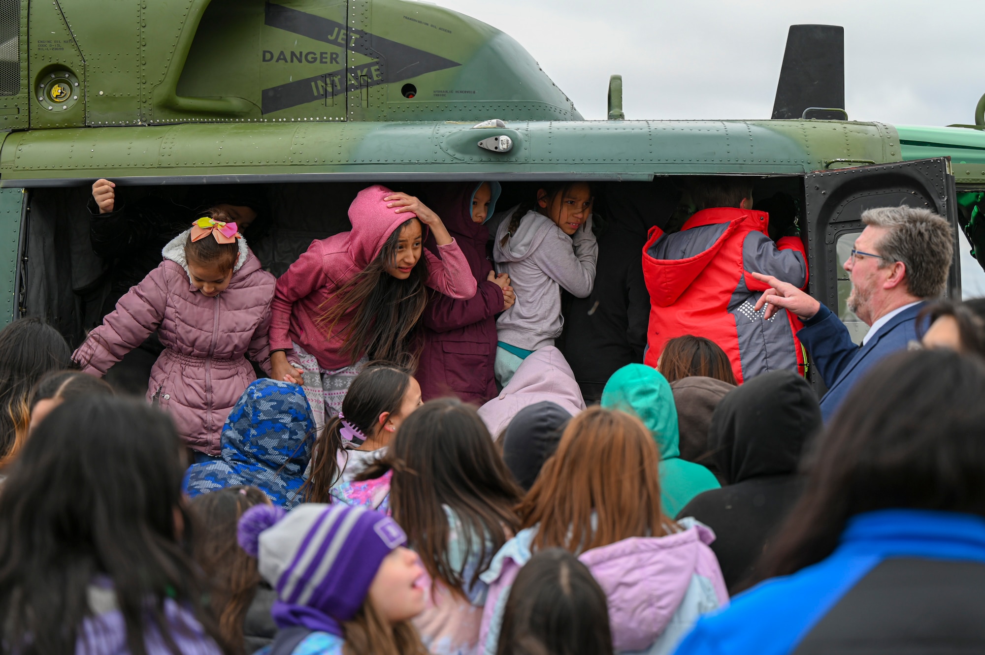 Students tour a helicopter.