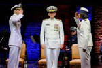 Rear Adm. John Mauger, the First Coast Guard District commander presides over Coast Guard Sector New York’s change-of-command ceremony at the Richard Rodgers Theatre in Manhattan, New York, April 22, 2024. Capt. Zeita Merchant transferred command of Coast Guard Sector New York to Capt. Jonathan Andrechik during the ceremony. (U.S. Coast Guard photo by Petty Officer 2nd Class Ryan Schultz)