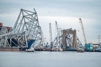 Wreckage of the Francis Scott Key Bridge and M/V Dali cargo ship.