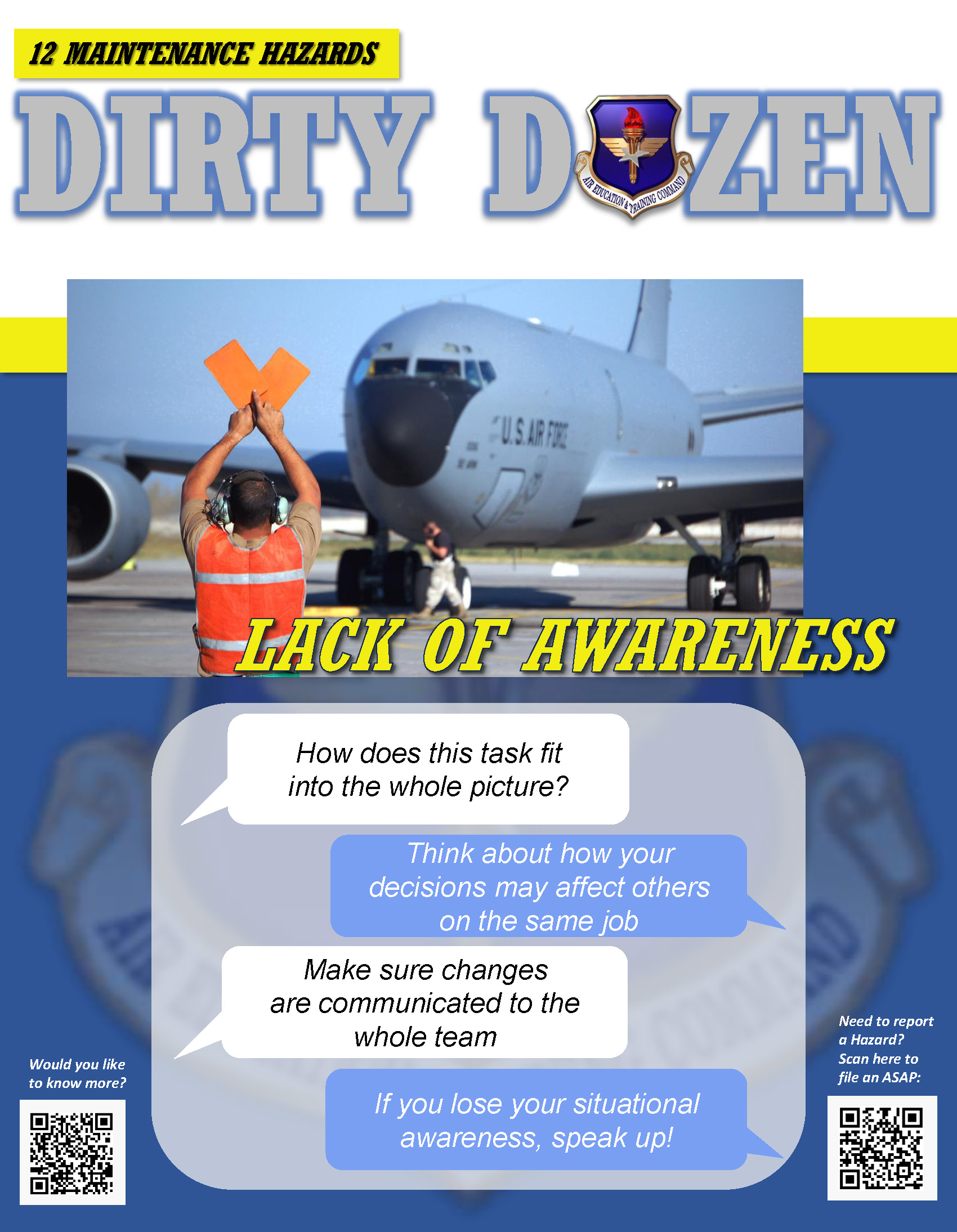 LACK OF AWARENESS The Dirty Dozen Common human error factors in aircraft maintenance mishaps