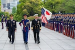 Adm. John C. Aquilino, right, commander of U.S. Indo-Pacific Command, inspects the Japan ground self defense force special honor guard with Japanese Chief of Staff, Japan Joint Staff, Gen. Yoshihide Yoshida during a visit to Tokyo, April 22, 2024. The visit included exchanges on regional security and mutual partnership, further developing the strategic partnership with Japan codified in the 1960 U.S.-Japan Treaty of Mutual Cooperation and Security. USINDOPACOM is committed to enhancing stability in the Indo-Pacific region by promoting security cooperation, encouraging peaceful development, responding to contingencies, deterring aggression and, when necessary, fighting to win. (U.S. Navy photo by Mass Communication Specialist 1st Class John D. Bellino)
