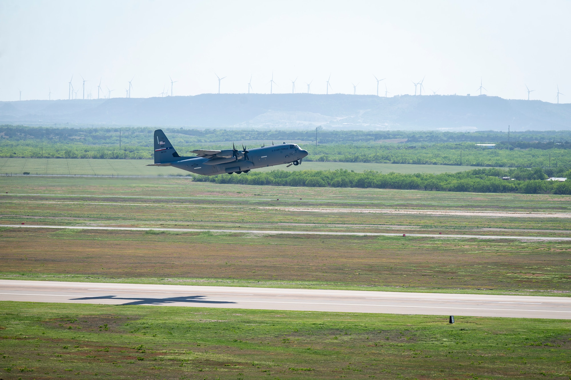 A C-130J Super Hercules takes off from Dyess Air Force Base, Texas, in support of a Maximum Endurance Operation to Andersen Air Force Base, Guam, April 18, 2024.