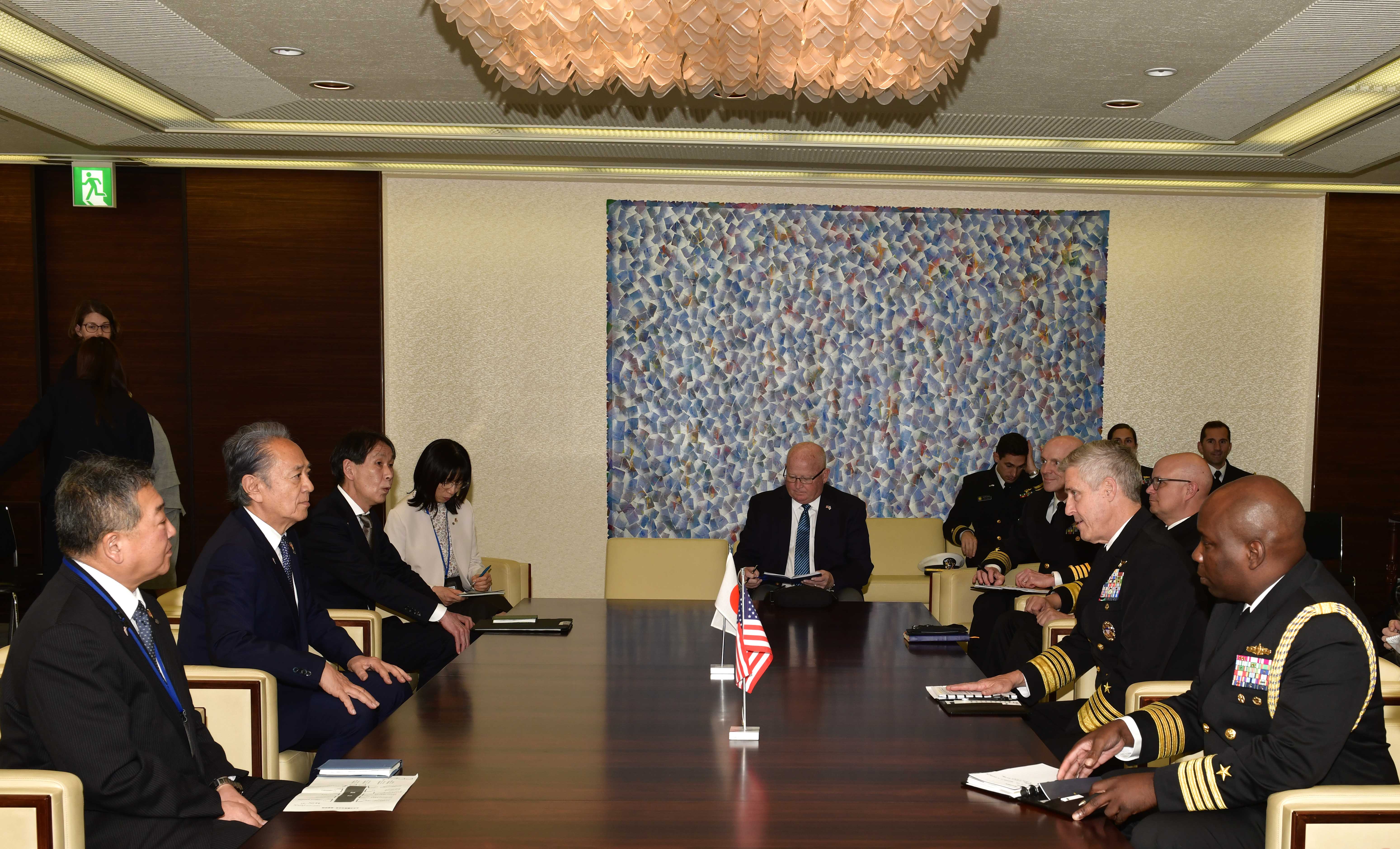 Adm. Stephen Koehler, commander, U.S. Pacific Fleet, meets with Mayor Katsuaki KAMIJI and local Japanese officials at Yokosuka City Hall, April 16. The visit underscored America’s commitment to strengthening alliances and partnerships for an enduring resilient, free and open Indo-Pacific. (U.S. Navy photo by Chief Mass Communication Specialist Claire Farin)