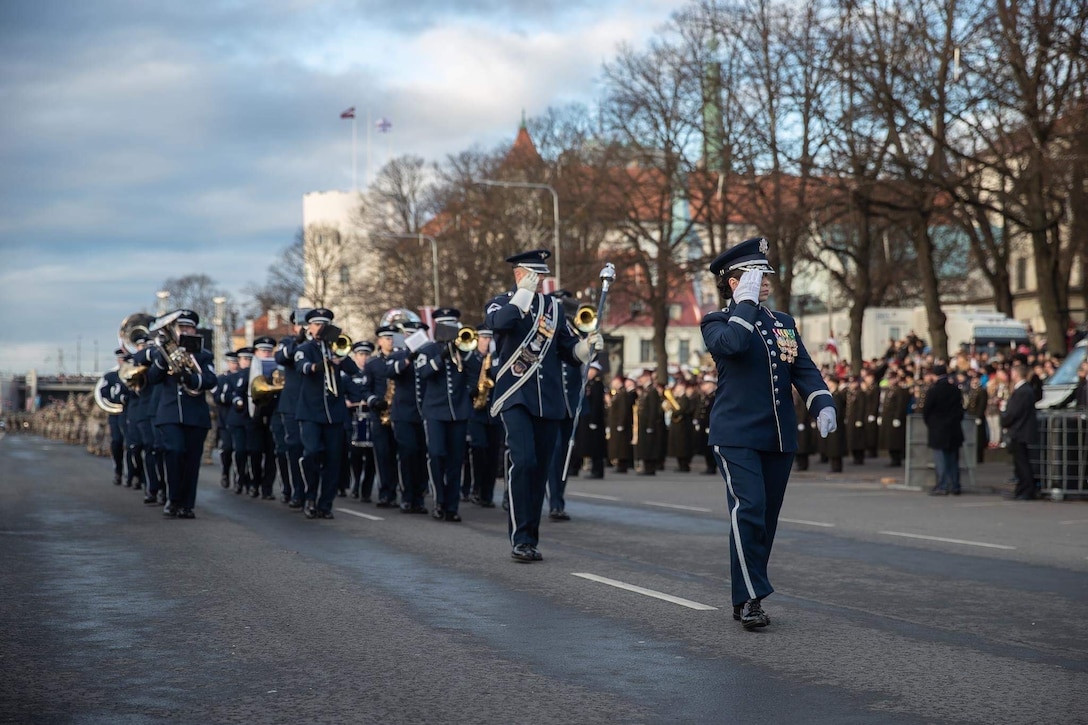The U.S. Air Forces in Europe and Latvian National Guard bands will join forces for two unique concerts in Latvia, May 4-5, 2024, to celebrate the 34th anniversary of the restoration of Latvian independence, NATO's 75th anniversary and the 20th anniversary of Latvia's membership in NATO.