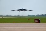 A B-2 Spirit stealth bomber assigned to the 509th Bomb Wing takes off at Whiteman Air Force Base, Mo., April 15, 2024. Team Whiteman executed a mass fly-over of 12 B-2 Spirit stealth bombers to cap off the annual Spirit Vigilance exercise.