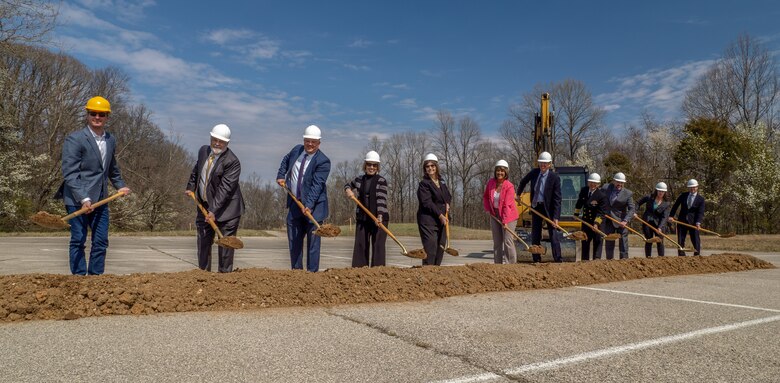 Representatives with the U.S. Army Corps of Engineers, Louisville District, Naval Surface Warface Center, Crane Division, U.S. Navy Research, Development, Testing and Engineering and contractor participated in the ceremonial breaking of ground, March 21, 2024, which marked the start of the construction for the Missile Technology Evaluation Facility at NSWC Crane.