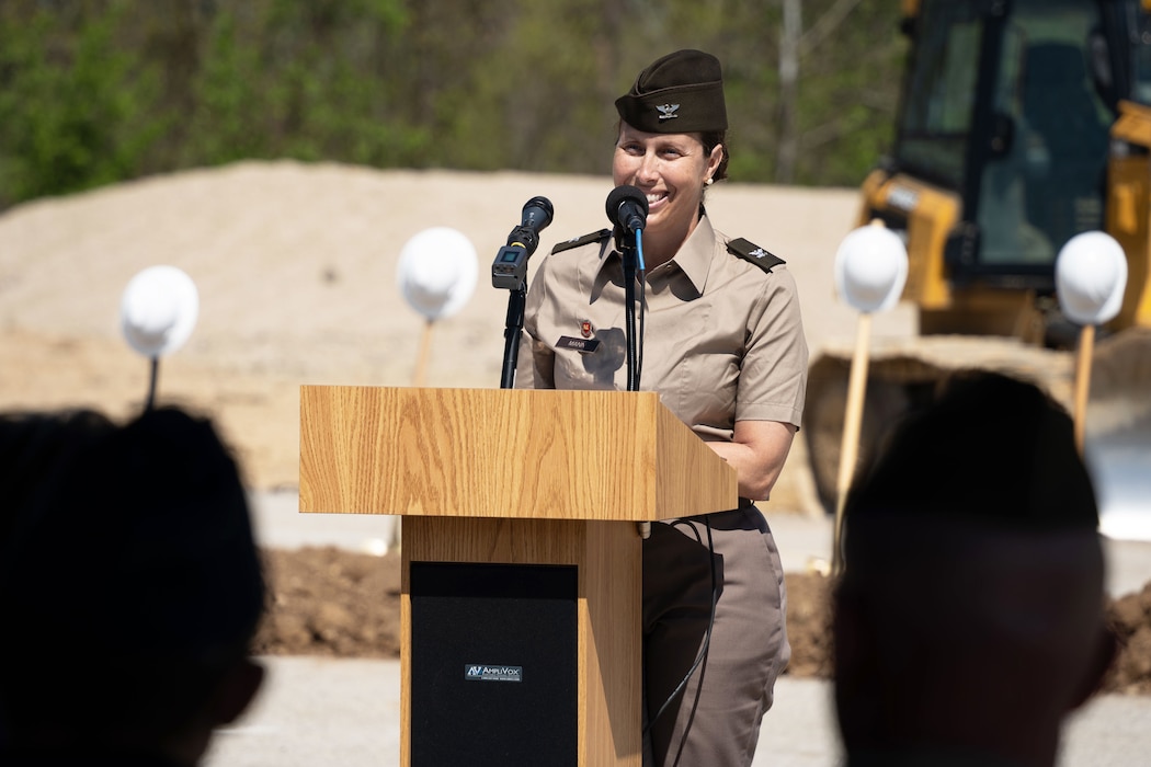 Col. L. Reyn Mann , USACE Louisville District Commander provides remarks at the groundbreaking ceremony for the new Strategic Systems Engineering Facility in Crane, Indiana, Apr. 15, 2024.
