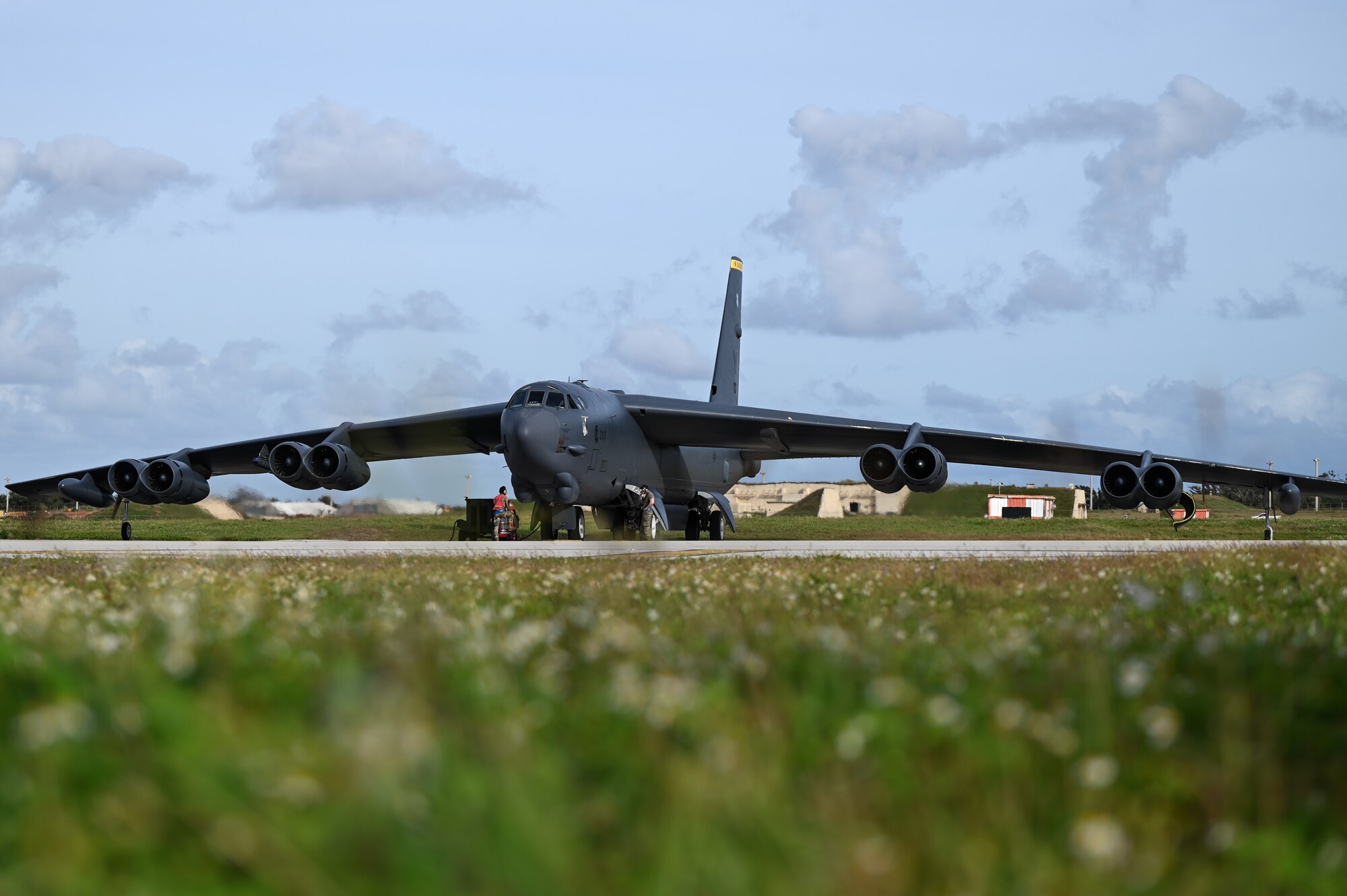 A U.S. Air Force B-52H Stratofortress assigned to the 23rd Expeditionary Bomb Squadron takes part in the Cope North 24 multinational exercise to better train and hone U.S. and Allied interoperability at Andersen Air Force Base, Guam, Feb. 9, 2024. Participants exercise interoperability during Cope North 24 through agile combat employment and integrated generation of airpower from dispersed locations across the Indo-Pacific. (U.S. Air Force photo by Master Sgt. Amy Picard)