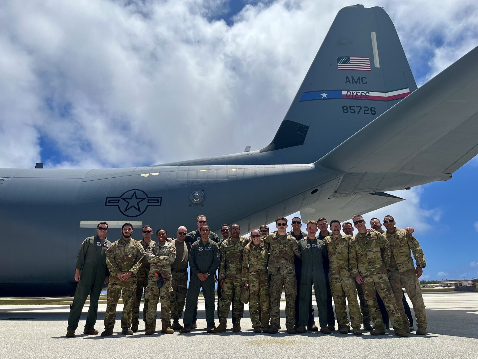 Airmen from Dyess Air Force Base, Texas pose for a group photo.