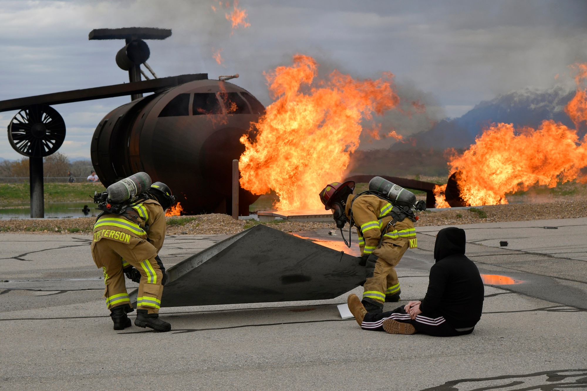 Members of various Hill Air Force Base units teamed with community responders April 17 for a joint mass casualty exercise. The exercise simulated a performing aircraft crashing into a group onlookers, causing the demand of patients to exceed resources and capabilities. The aim of the exercise was to maximize training for responders, test and evaluate emergency functions and response, and enhance readiness, integration, and response skills.