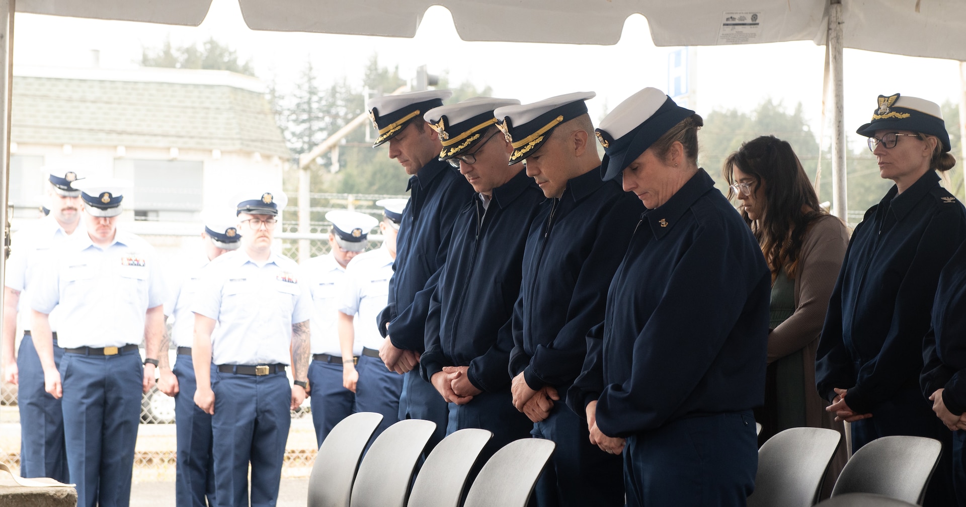 The crew of the USCGC Orcas holds a decommissioning ceremony for the cutter in Coos Bay, Oregon, Apr. 23, 2024. Orcas was commissioned in 1989 and spent all 35 years of its service in Coos Bay. (U.S. Coast Guard Photo by Petty Officer 3rd Class William Kirk)