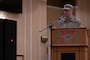 U.S. Army Captain Gideon Bernthal, 22nd Space Company commander, gives a final address during a deactivation ceremony at Misawa Air Base, Japan, April 12, 2024.