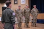 U.S. Army 22nd Space Company command team leads the attendees of a deactivation ceremony at Misawa Air Base, Japan, April 12, 2024.