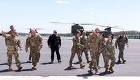 Army Gen. Daniel R. Hokanson, chief of the National Guard Bureau, visited Fort Indiantown Gap April 22 where he met with Pennsylvania National Guard leadership, members of the Eastern Army National Guard Aviation Training Site and flew a CH-47F Chinook helicopter. (Pennsylvania National Guard photo by Wayne V. Hall)