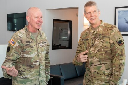 Army Gen. Daniel R. Hokanson, chief of the National Guard Bureau, visited Fort Indiantown Gap April 22 where he met with Pennsylvania National Guard leadership, members of the Eastern Army National Guard Aviation Training Site and flew a CH-47F Chinook helicopter. (Pennsylvania National Guard photo by Wayne V. Hall)