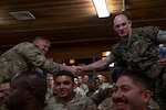 Senior Enlisted Advisor to the Chairman of the Joint Chiefs of Staff, U.S. Marine Corps Sgt. Maj. Troy E. Black greets enlisted service members at Soto Cano Air Base, Honduras, April 22, 2024. The SEAC visit to the Honduran installation, where over 600 U.S. military personnel are assigned to Joint Task Force Bravo, focused on assessing quality of life conditions, learning about JTF-Bravo facilities and inspiring the enlisted force during an all-call.