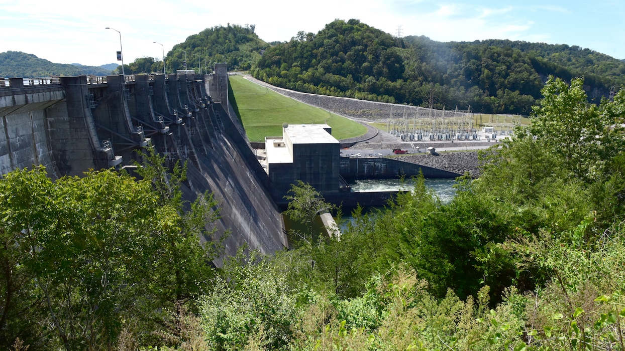 This is Center Hill Dam on the Caney Fork River in Lancaster, Tennessee, which forms Center Hill Lake. The U.S. Army Corps of Engineers Nashville District completed an Environmental Assessment under the National Environmental Policy Act to update the Center Hill Dam and Reservoir Water Control Manual. As a result of this update, the Nashville District is implementing operational changes at Center Hill. (USACE Photo by Lee Roberts)