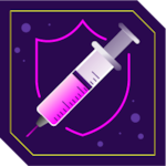 Syringe with a shield in the background, surrounded by viruses