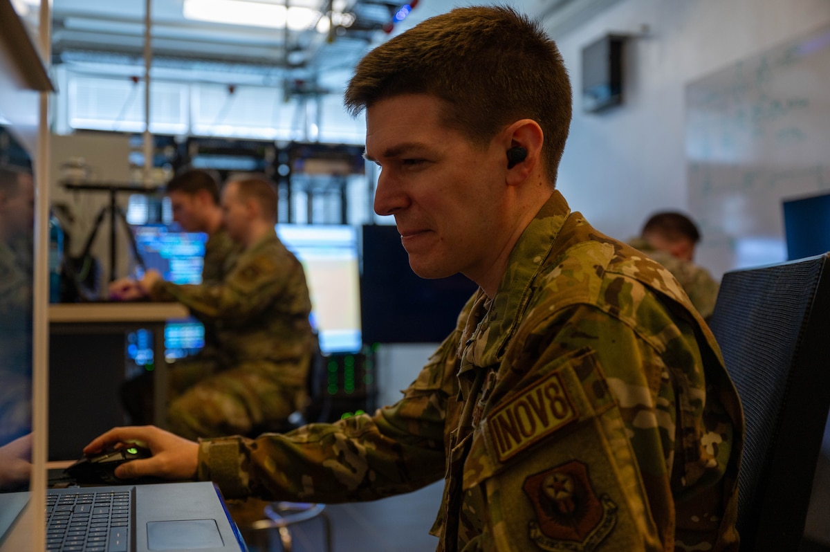 U.S. Air Force Capt. Nate Sproul, Project Arc algorithmist, analyzes data from a receiver to aid in Global Command and Control System processing improvements at Kapaun Air Station, Germany, April 9, 2024. The newly-implemented system developed by the Project Arc team will combine the GCCS with additional software to provide a blueprint for ground forces in combative preparation, planning and positioning—enabling them to move faster and smarter against adversaries. (U.S. Air Force photo by Senior Airman Jordan Lazaro)