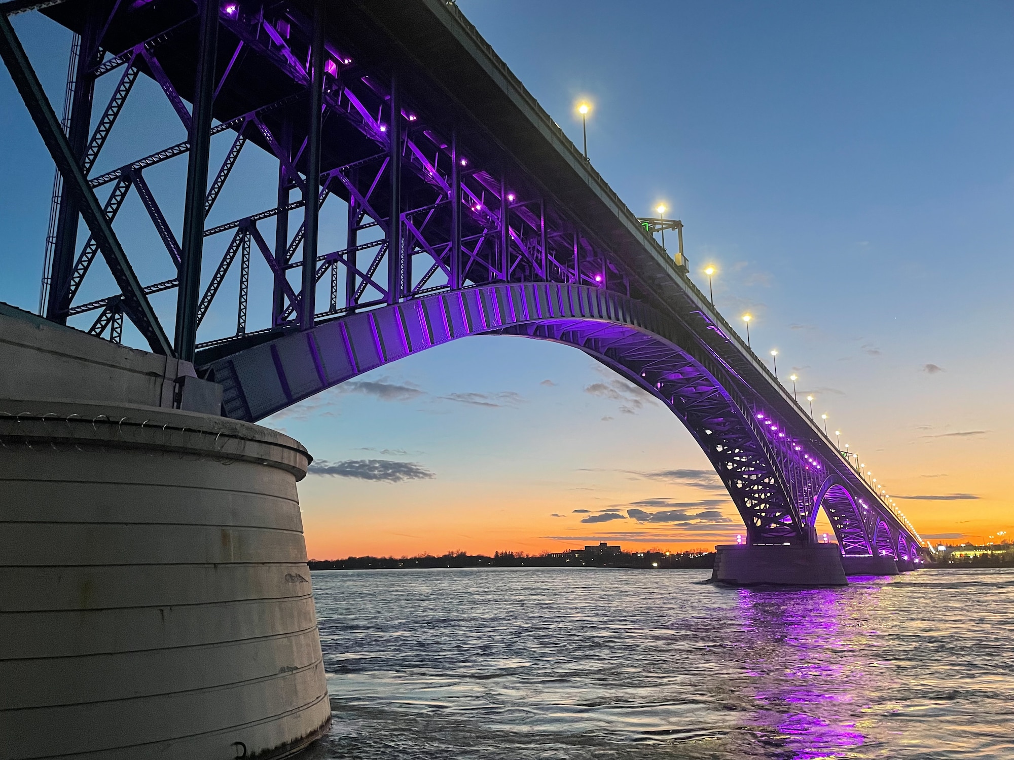 International Peace Bridge lit purple to honor Month of the Military Child.