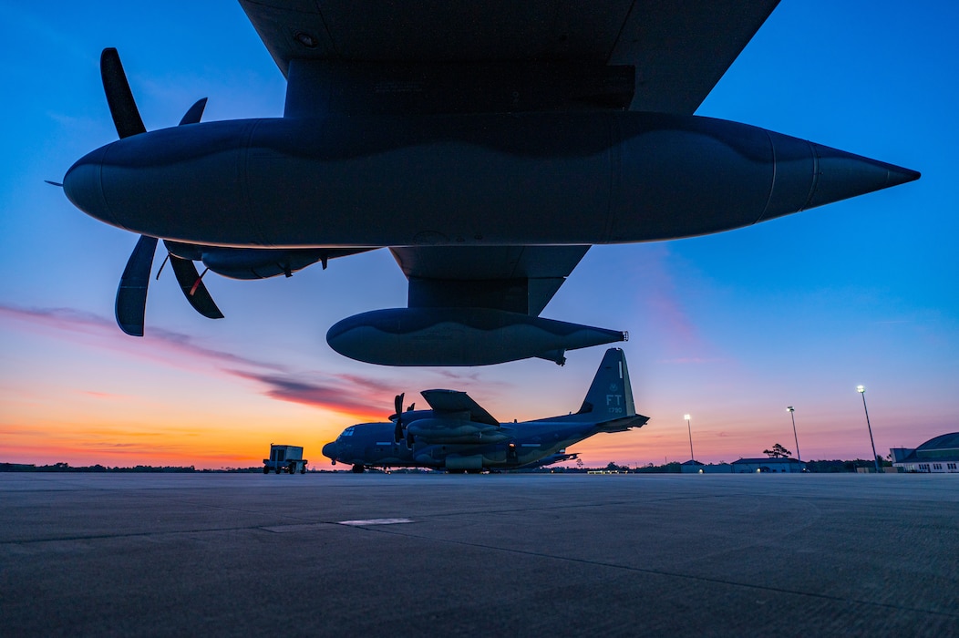 HC-130J Combat King II aircraft assigned to the 71st Rescue Squadron sit on the flight line for Exercise Ready Tiger 24-1 at Savannah Air National Guard Base in Savannah, Georgia, April 16, 2024. The 71st RQS provided airlift and combat search and rescue capabilities for the exercise. During Ready Tiger 24-1, exercise inspectors will assess the 23rd Wing's proficiency in employing decentralized command and control to fulfill air tasking orders across geographically dispersed areas amid communication challenges, integrating Agile Combat Employment principles such as integrated combat turns, forward aerial refueling points, multi-capable Airmen, and combat search and rescue capabilities. (U.S. Air Force photo by Senior Airman Courtney Sebastianelli)